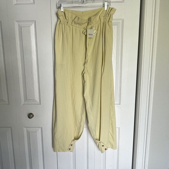 New Free People Paper Bag Waist Tapered Tie Waist Trousers Size XS Yellow 8-12 - Picture 5 of 16